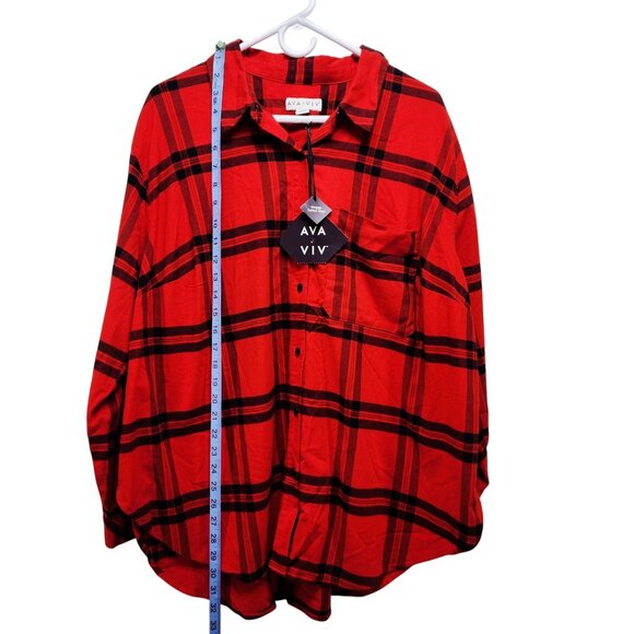 Ava & Viv Womens Red & Black Plaid Button-Up Long Sleeve Shirt Size XXL - Picture 4 of 7